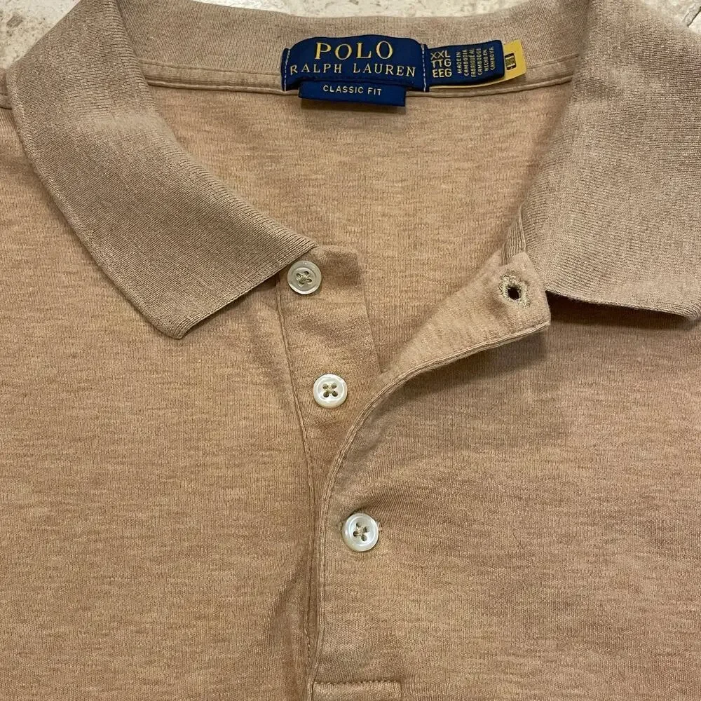 Polo Ralph Lauren XXL Classic Fit Polo Shirt | Tan Heather Cotton